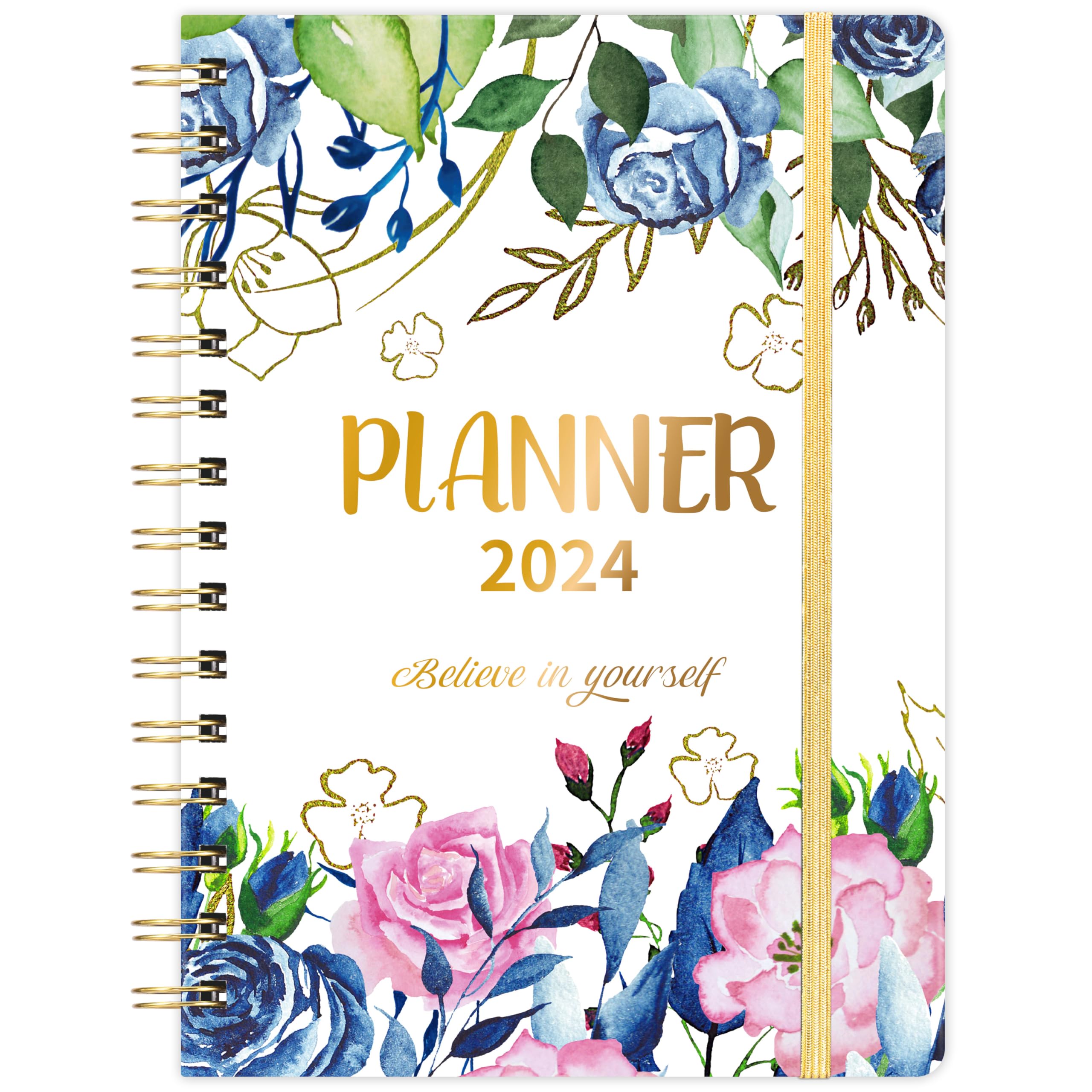 2024 Planner - Jan. 2024 - Dec. 2024 Planner 2024, Planner 2024, 2024 Planner Weekly and Monthly with Tabs, 6.4" x 8.5", Hardcover with Back Pocket + Thick Paper + Twin-Wire Binding - Flower