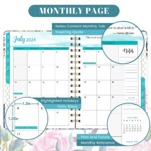 2024 Planner - Jan. 2024 - Dec. 2024 Planner 2024, Planner 2024, 2024 Planner Weekly and Monthly with Tabs, 6.4" x 8.5", Hardcover with Back Pocket + Thick Paper + Twin-Wire Binding - Flower