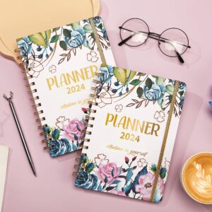 2024 Planner - Jan. 2024 - Dec. 2024 Planner 2024, Planner 2024, 2024 Planner Weekly and Monthly with Tabs, 6.4" x 8.5", Hardcover with Back Pocket + Thick Paper + Twin-Wire Binding - Flower