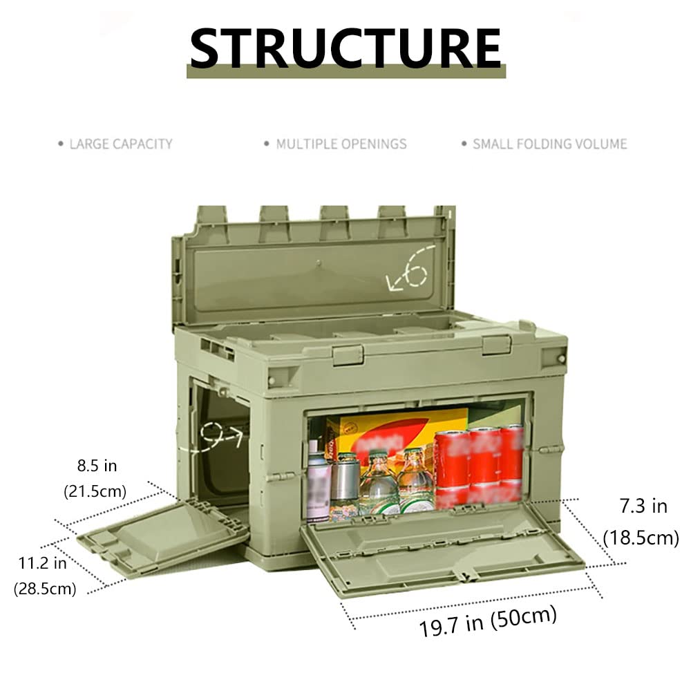 VPTMRP 50L Large Capacity Camping Storage Box with Wooden Lid Foldable 3-Door Utility Box for Home Outdoor, Portable Camping Items Storage Bin