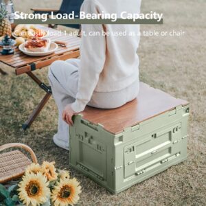 VPTMRP 50L Large Capacity Camping Storage Box with Wooden Lid Foldable 3-Door Utility Box for Home Outdoor, Portable Camping Items Storage Bin