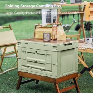 VPTMRP 50L Large Capacity Camping Storage Box with Wooden Lid Foldable 3-Door Utility Box for Home Outdoor, Portable Camping Items Storage Bin