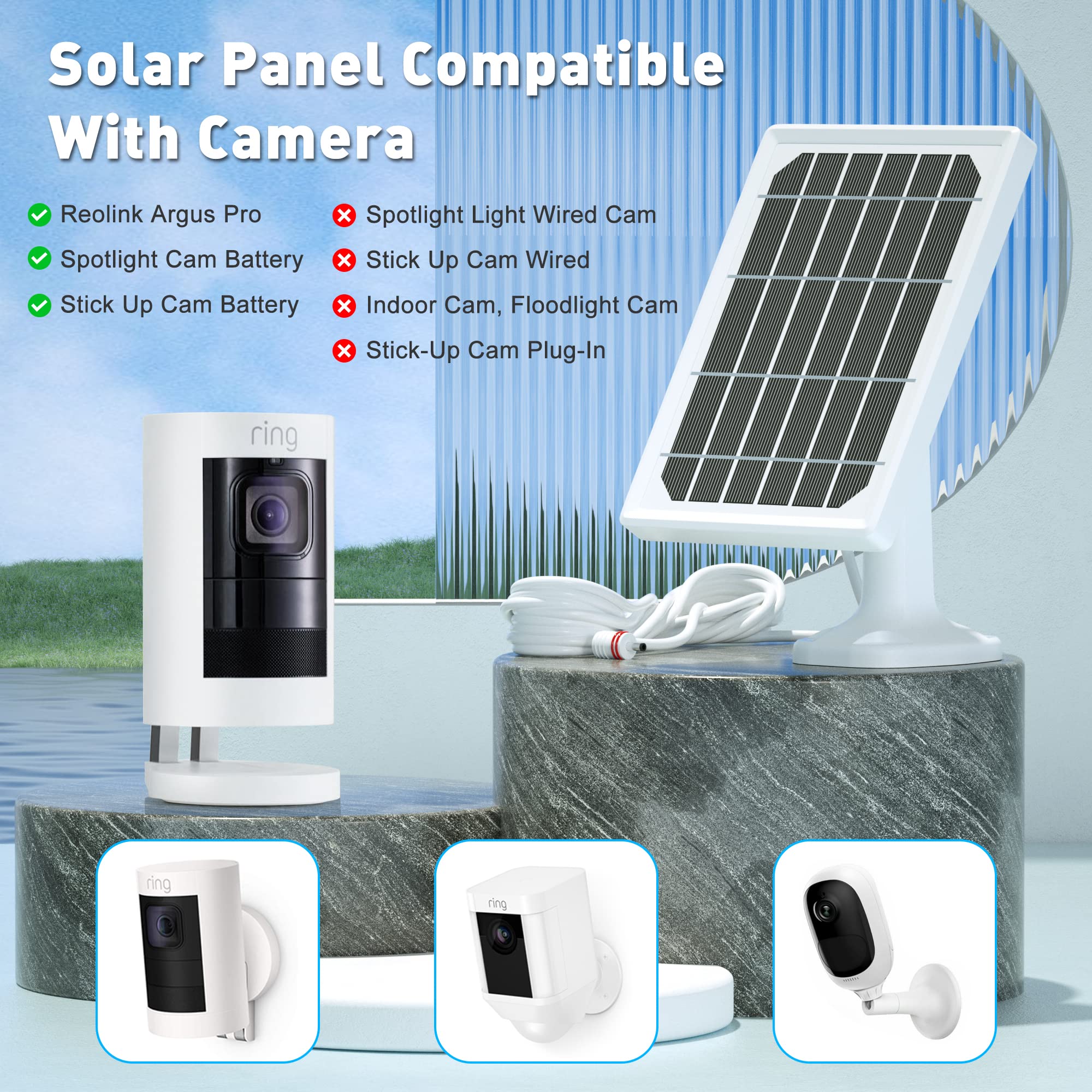 Solar Panel for Ring Camera, Solar Panel Compatible with Ring, for Stick Up Cam Battery (2nd & 3rd Gen) and Spotlight Cam Battery, Solar Panels for Ring-Cam Outdoor Security