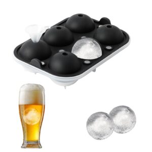 ice ball maker mold, reusable silicone ball ice cube mold, sphere ice cube mold with funnel for whiskey, cocktails, homemade, keep drinks chilled(black)