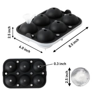 Ice Ball Maker Mold, Reusable Silicone Ball Ice Cube Mold, Sphere Ice Cube Mold with Funnel for Whiskey, Cocktails, Homemade, Keep Drinks Chilled(Black)