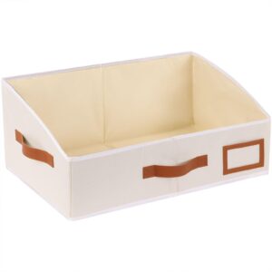 yheenlf closet storage bins 1-packs,foldable trapezoidal storage bins,fabric box with handle,used for organizing clothing,toilets,towels,books,beige,19.7x11.4x8.3in