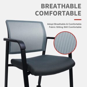 CLATINA Mesh Back Guest Reception Arm Chairs with Wheels, Waiting Room Chairs with Upholstered Fabric Seat and Ergonomic Lumbar Support for Office Conference School Church Grey