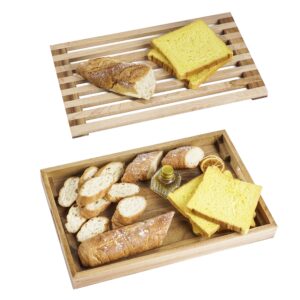nuvograin wood bread cutting board, bread slicer,crumb tray with holder,bread serving tray for kitchen,color combination design,bread, cake, bagels, 9.53” wide x 1.46"tall