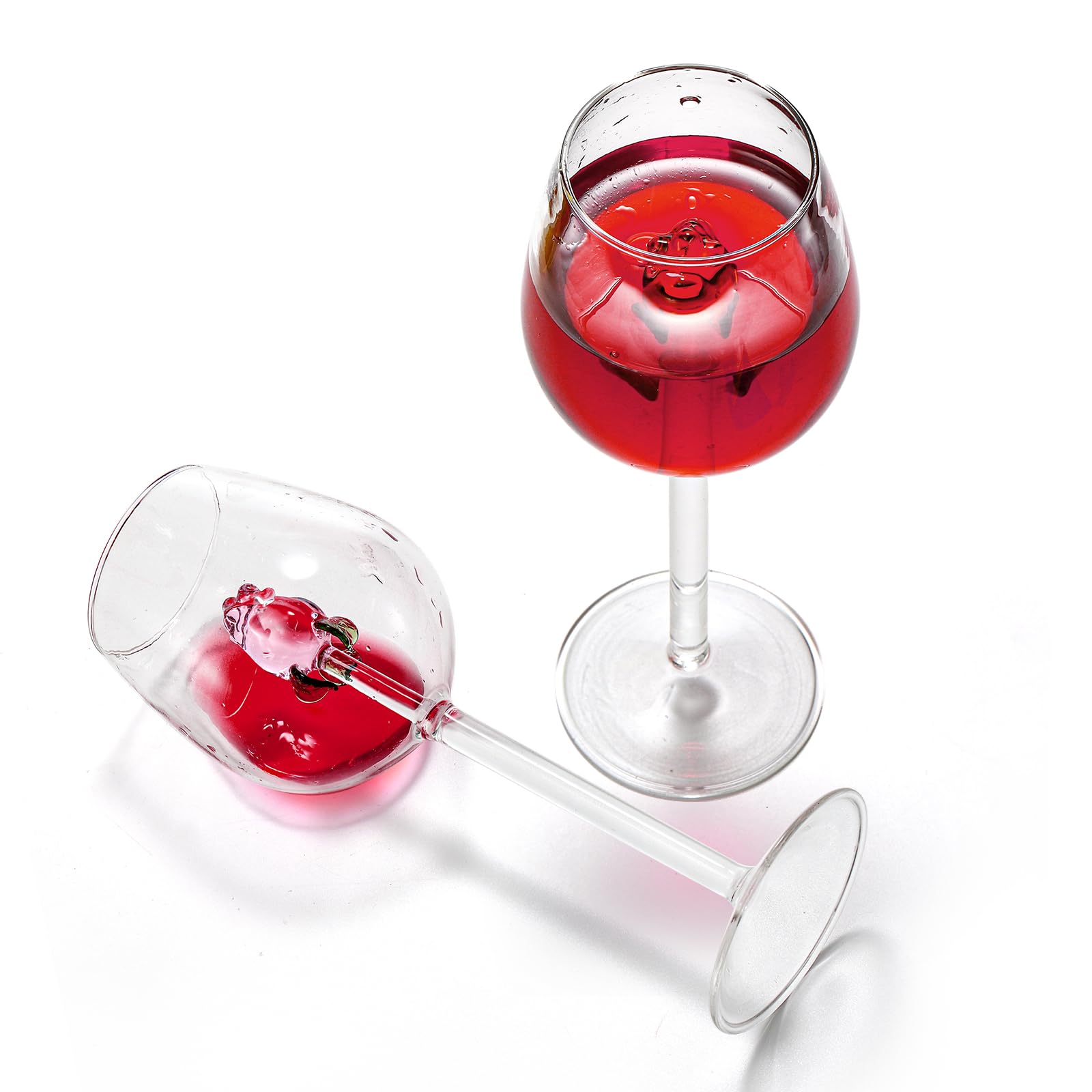 Pumtus 2 Pack Wine Glasses With Rose Inside, 10 OZ Creative Stemmed Drinking Goblet, Unique Romantic Flower Wine Glassware, Classic Stemware Beverage Cup Drinkware for Wedding, Party, Dinner, Bar