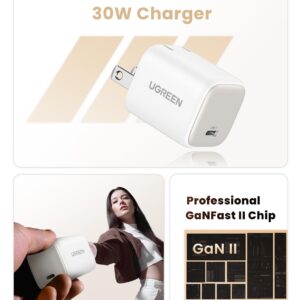 UGREEN 30W USB C Charger, Nexode Foldable GaN PPS Compact Fast Wall Charger Block, USB-C Power Adapter for iPhone 15 Pro Max/14/13, Galaxy S23 Ultra, Google Pixel 7, MacBook Air, iPad Pro (White)