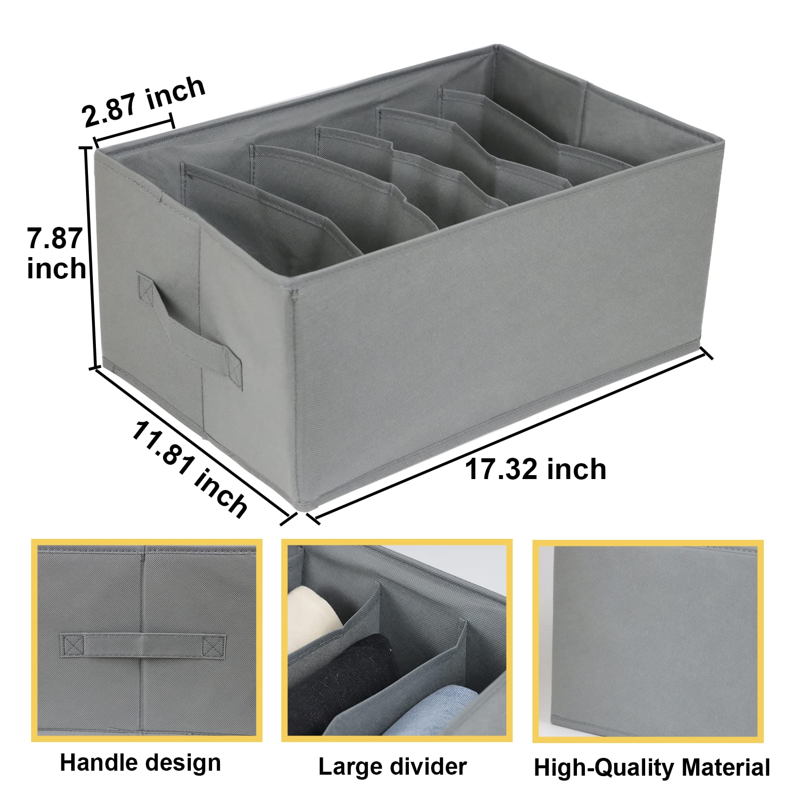 Extra Large Clothes Closet Organizer 6 Compartments for Jean Sweater Sheets to Shirt - Divided Clothing Storage Boxes for Closet, Wordrobe, Bedroom, Shelf