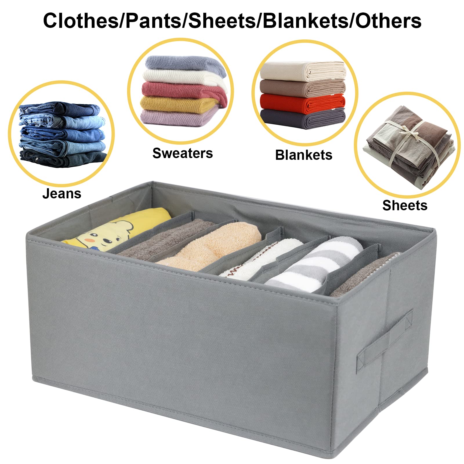 Extra Large Clothes Closet Organizer 6 Compartments for Jean Sweater Sheets to Shirt - Divided Clothing Storage Boxes for Closet, Wordrobe, Bedroom, Shelf