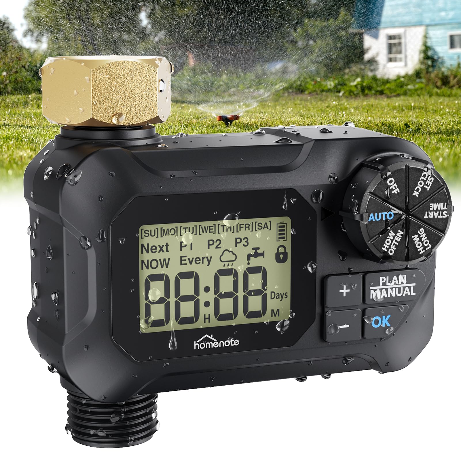 HOMENOTE Sprinkler Timer, Water Timer for Garden Hose, Programmable Hose Timer for Lawn Watering System Automatic Irrigation System with Rain Delay/Manual Mode, IP65 Waterproof