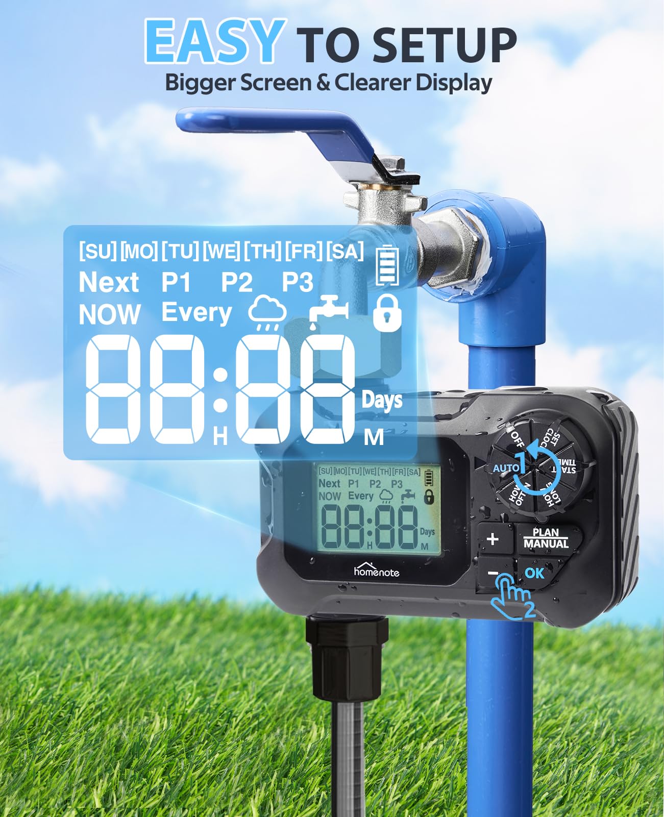 HOMENOTE Sprinkler Timer, Water Timer for Garden Hose, Programmable Hose Timer for Lawn Watering System Automatic Irrigation System with Rain Delay/Manual Mode, IP65 Waterproof