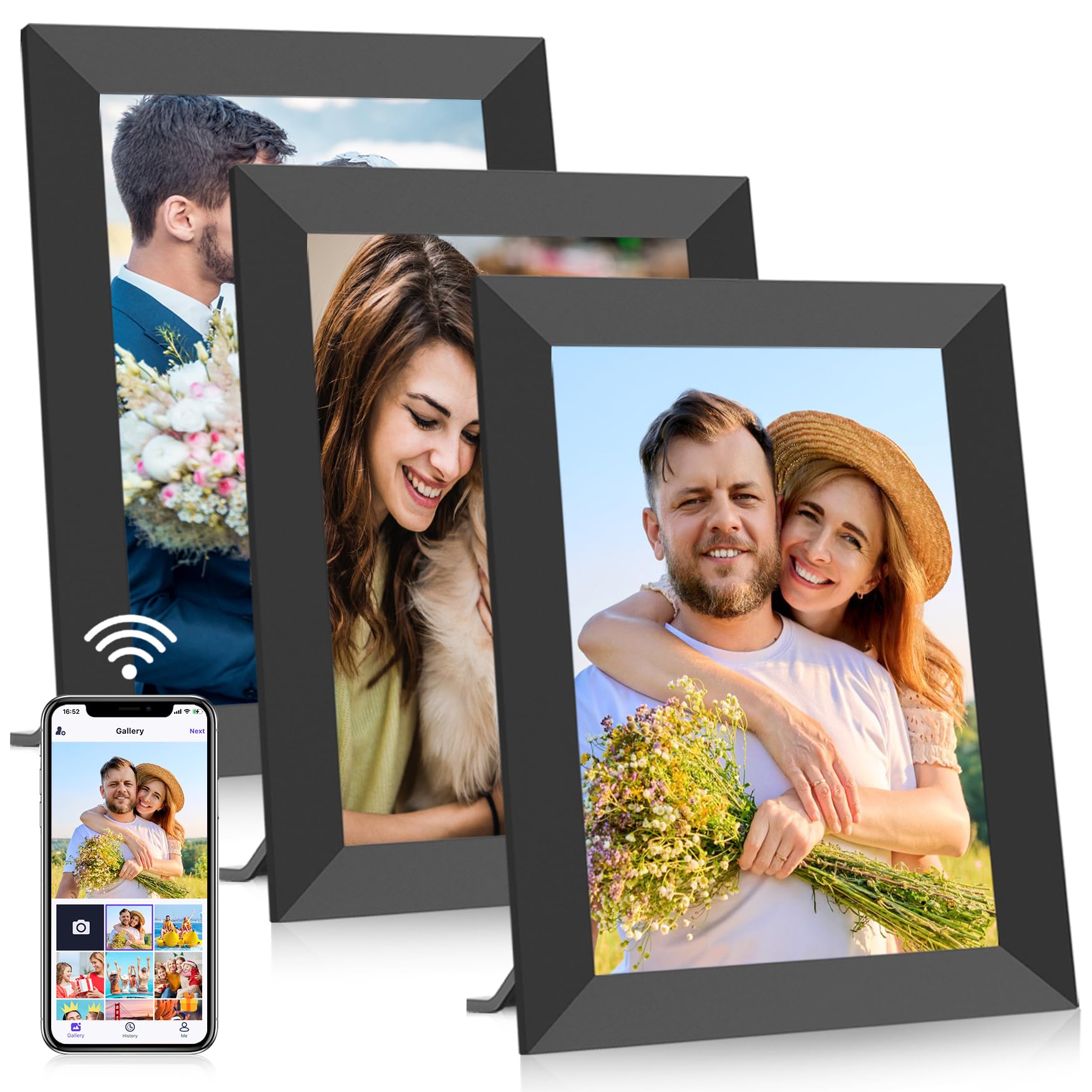 FANGOR 10.1 Inch WiFi Digital Picture Frame 1280x800 HD IPS Touch Screen, Electronic Smart Photo Frame with 32GB Storage, Auto-Rotate, Instantly Share Photos/Videos via Uhale App from Anywhere 3 Pack