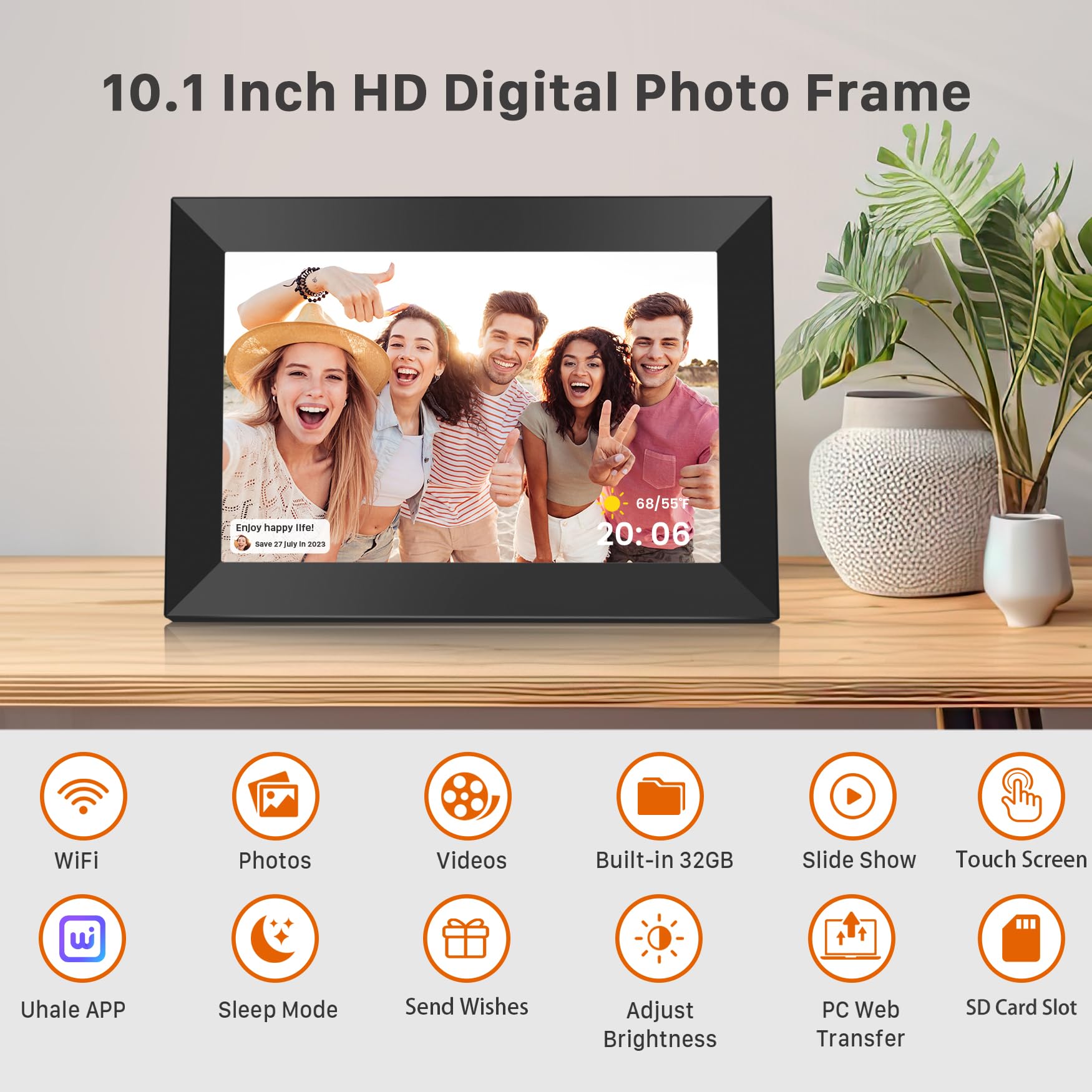 FANGOR 10.1 Inch WiFi Digital Picture Frame 1280x800 HD IPS Touch Screen, Electronic Smart Photo Frame with 32GB Storage, Auto-Rotate, Instantly Share Photos/Videos via Uhale App from Anywhere 3 Pack