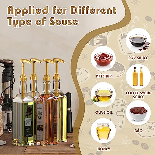 Neosoge Coffee Syrup Pump Dispenser, 4 Packs of Syrup Pump for 750ml/25.4 oz Syrup Bottle, Gold Pumps for Coffee Syrup Bottle, works with Torani, DaVinci, Jordans Skinny 750ml Syrups Bottles (Gold)