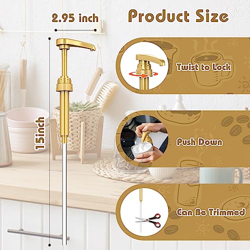 Neosoge Coffee Syrup Pump Dispenser, 4 Packs of Syrup Pump for 750ml/25.4 oz Syrup Bottle, Gold Pumps for Coffee Syrup Bottle, works with Torani, DaVinci, Jordans Skinny 750ml Syrups Bottles (Gold)