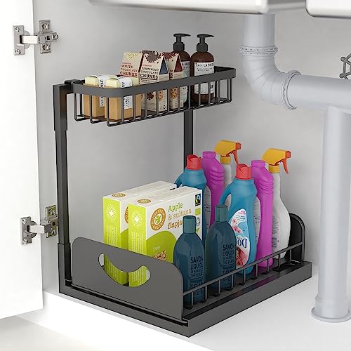 YEPATER Under Sink Organizer, Large Size 2 Tier Under Sink Organizers and Storage, Pull-Out Cabinet Organizer, Drawer Pantry Shelf for Kitchen, Living Room, Bathroom, Home