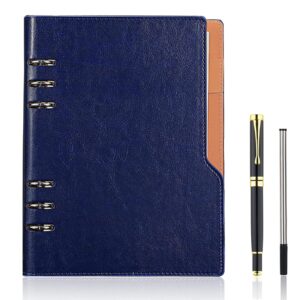 dskprte update a5 refillable leather notebook for writing 6-ring binder leather journal with pen&extra black ink refill lined travel journal for men&women hardcover notebook daily planner(blue)