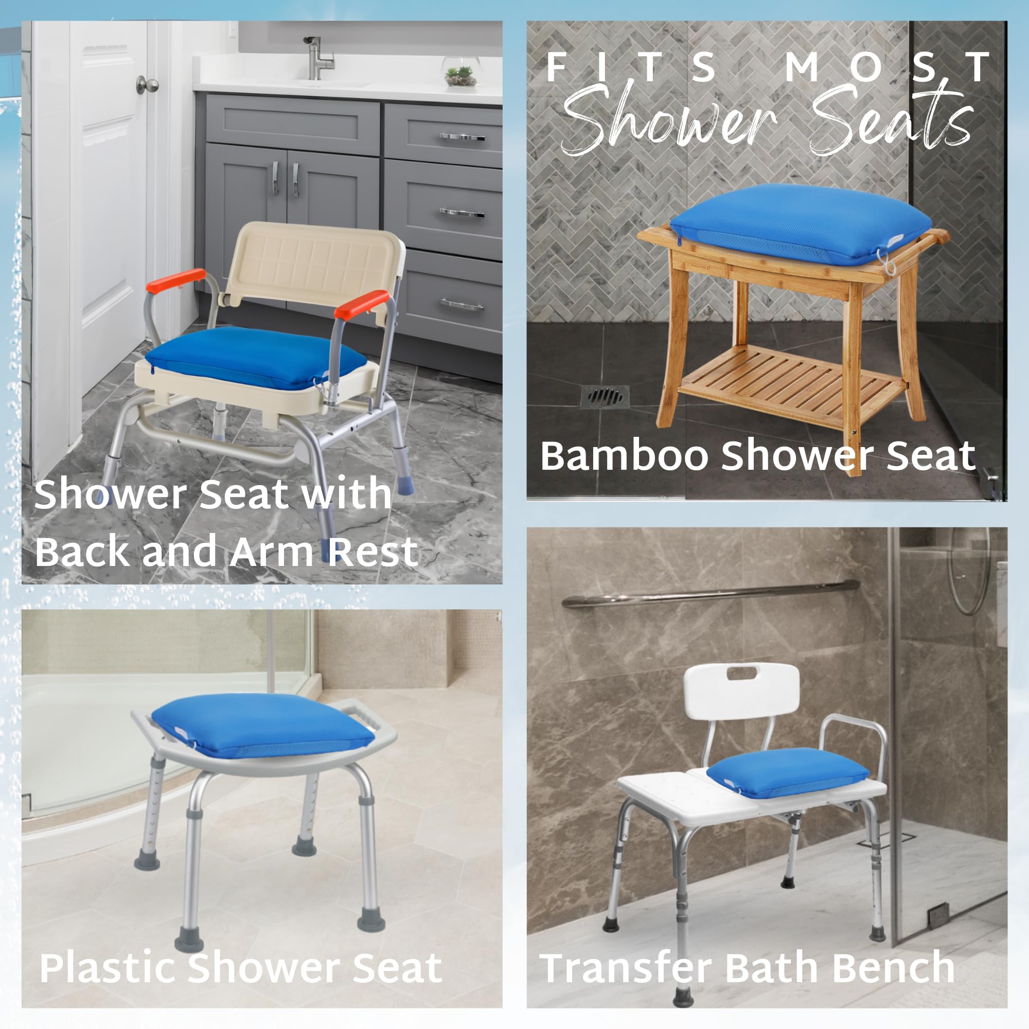 Shower Seat Cushion - Waterproof Cushion for Shower Seat | Bath Pillows Shower Chair for Inside Shower | Quick Drying Bath Seat Cushions for Shower Chairs with Machine Washable Removable Cover