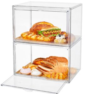 ORGIDOL Bread Box Clear 2 Packs Bread Box for Homemade Bread, Large Stackable Bread Storage Container with 50 Bread Papers, Kitchen Organizers and Storage, Bread Bin for Bread, Rolls, Muffin