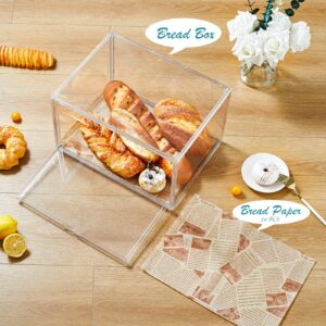 ORGIDOL Bread Box Clear 2 Packs Bread Box for Homemade Bread, Large Stackable Bread Storage Container with 50 Bread Papers, Kitchen Organizers and Storage, Bread Bin for Bread, Rolls, Muffin