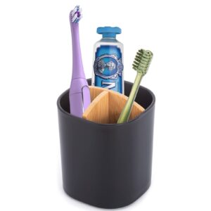 dotodo bamboo toothbrush holders for bathrooms - 3 slots multifunctional tooth brushing holder detachable for easy clean | toothbrush organizer stand with anti-slip base for shower, family, kids etc