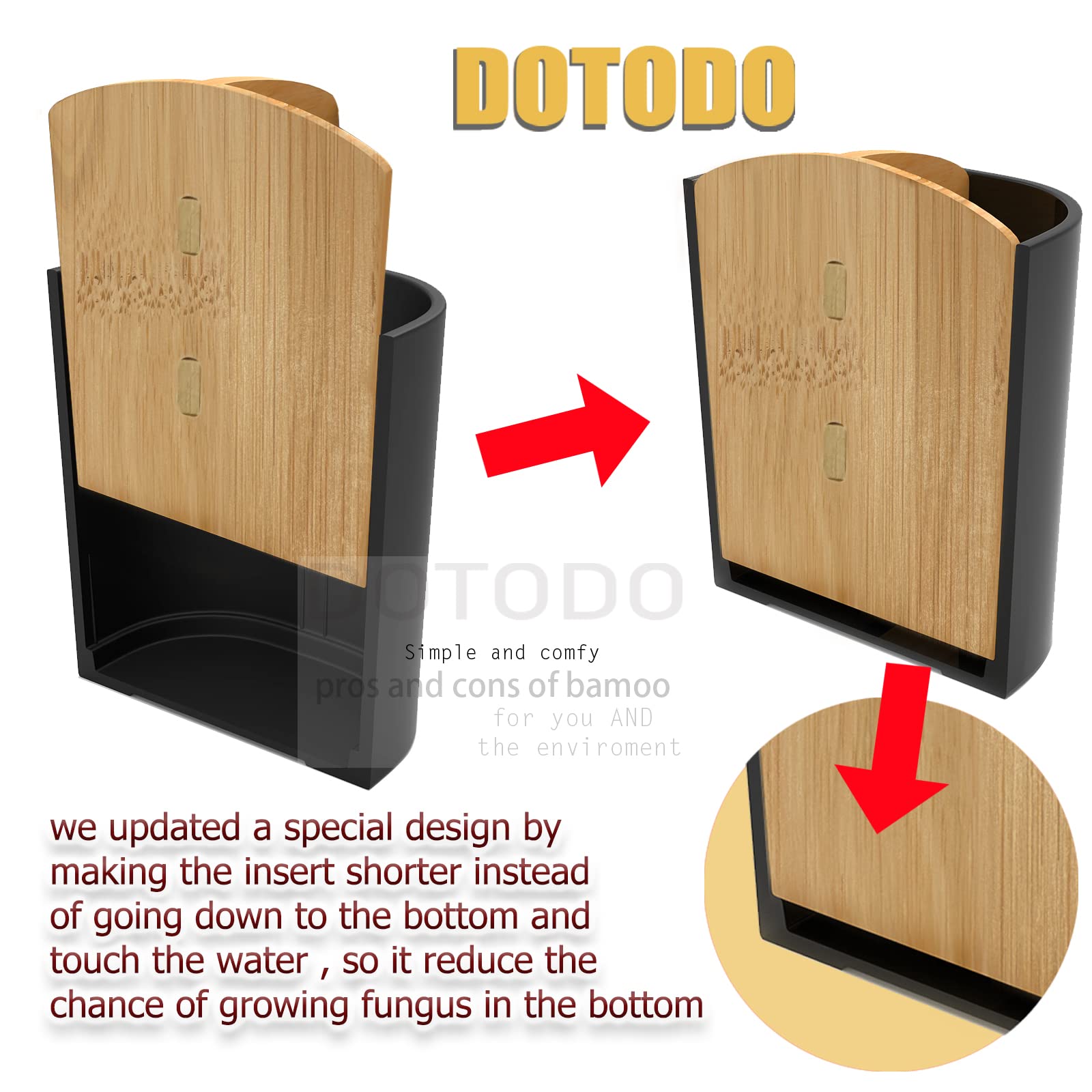 Dotodo Bamboo Toothbrush Holders for Bathrooms - 3 Slots Multifunctional Tooth Brushing Holder Detachable for Easy Clean | Toothbrush Organizer Stand with Anti-Slip Base for Shower, Family, Kids etc