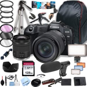 canon eos r8 mirrorless camera with rf 24-105mm f/4-7.1 is stm lens+ 128gb memory + led video light + microphone + back pack + steady grip pod + tripod + filters + software + more (36pc bundle)