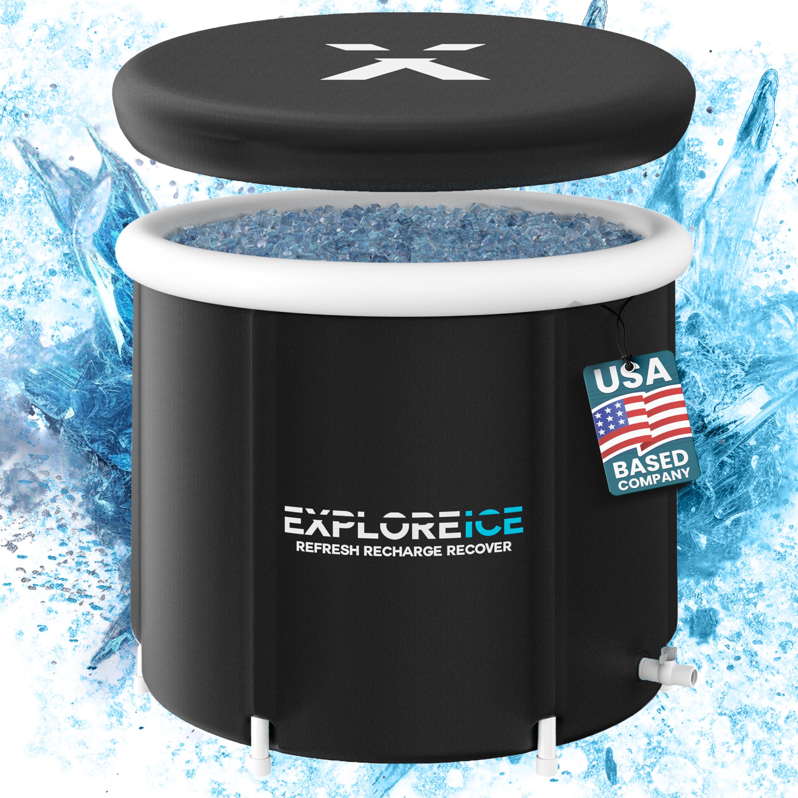 Explore Ice Bath Tub for Athletes [USA OWNED BUSINESS] - Extra Large Cold Tub, Premium Cold Plunge Tub Outdoor, Portable Ice Bath, Ice Barrel Cold Therapy Bath - Pro Max…(White/Black)