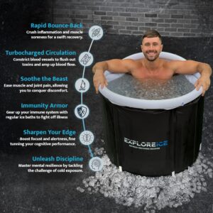 Explore Ice Bath Tub for Athletes [USA OWNED BUSINESS] - Extra Large Cold Tub, Premium Cold Plunge Tub Outdoor, Portable Ice Bath, Ice Barrel Cold Therapy Bath - Pro Max…(White/Black)