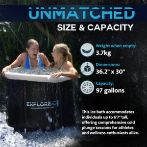 Explore Ice Bath Tub for Athletes [USA OWNED BUSINESS] - Extra Large Cold Tub, Premium Cold Plunge Tub Outdoor, Portable Ice Bath, Ice Barrel Cold Therapy Bath - Pro Max…(White/Black)