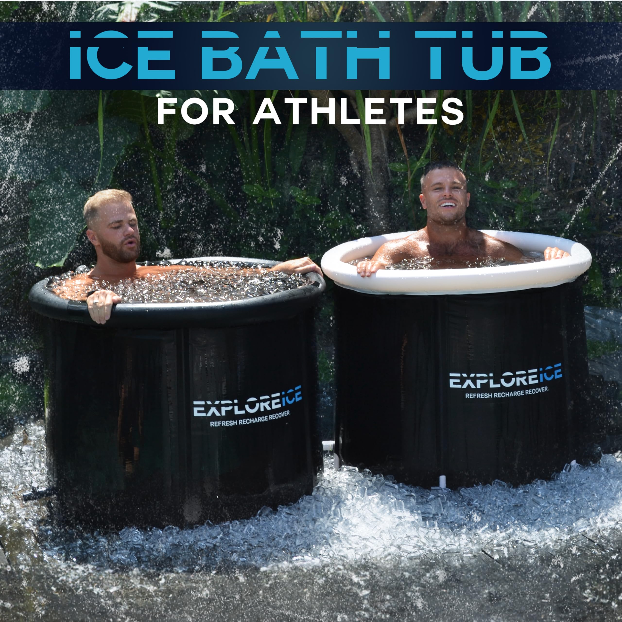 Explore Ice Bath Tub for Athletes [USA OWNED BUSINESS] - Extra Large Cold Tub, Premium Cold Plunge Tub Outdoor, Portable Ice Bath, Ice Barrel Cold Therapy Bath - Pro Max…(White/Black)