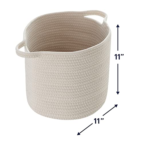 Ornavo Home 3 Pack Woven Cotton Rope Storage Shelf Basket with Handles, Closet Shelf Storage Fits 12" inch Cube - 11x11x11 - Cream