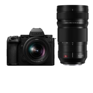 panasonic lumix s5iix mirrorless camera (dc-s5m2xkk) with lumix s pro 70-200mm f4 telephoto lens (s-r70200)