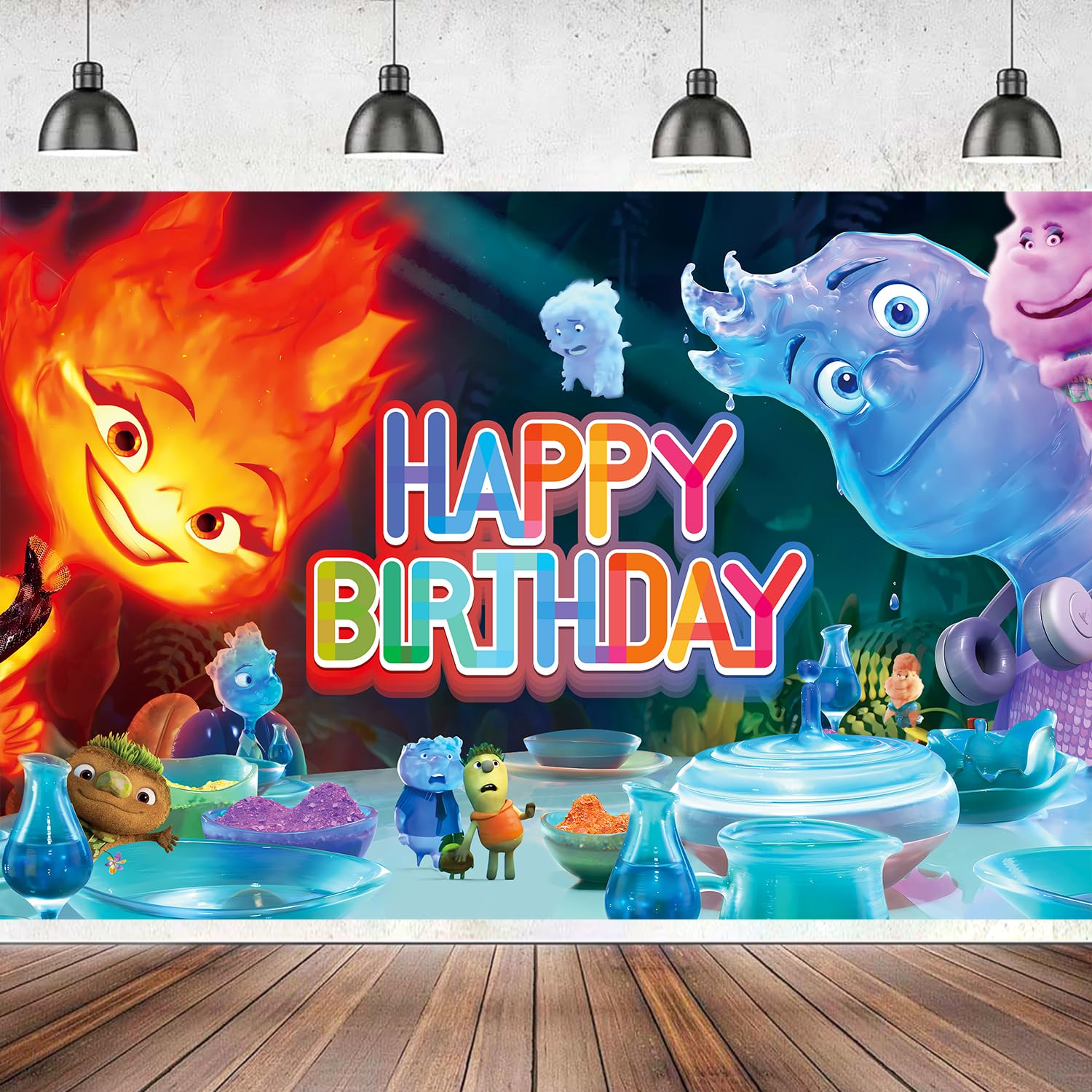 5x3FT Happy Birthday Elemental Banner, Elemental Birthday Party Supplies, Elemental Party Decorations, Elemental Party Photo Banner