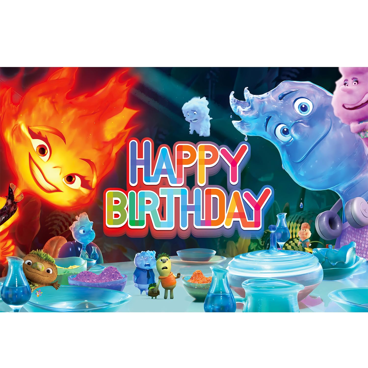 5x3FT Happy Birthday Elemental Banner, Elemental Birthday Party Supplies, Elemental Party Decorations, Elemental Party Photo Banner