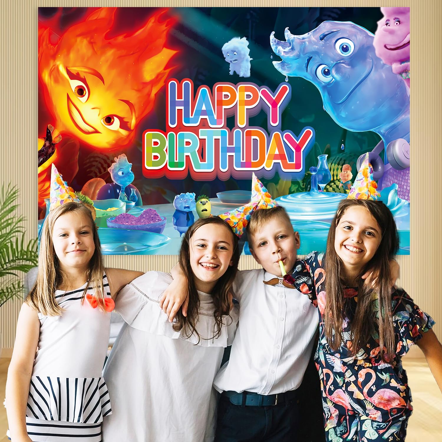 5x3FT Happy Birthday Elemental Banner, Elemental Birthday Party Supplies, Elemental Party Decorations, Elemental Party Photo Banner