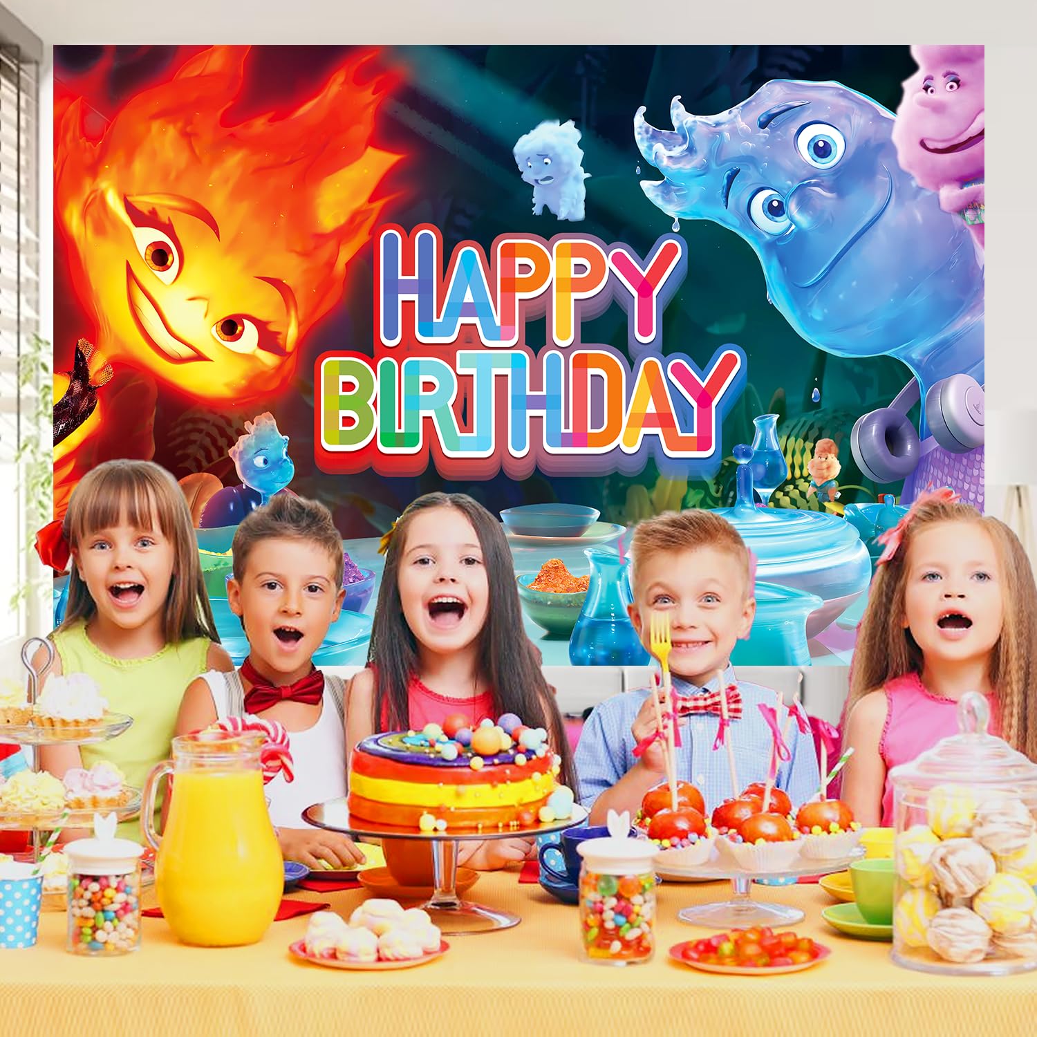 5x3FT Happy Birthday Elemental Banner, Elemental Birthday Party Supplies, Elemental Party Decorations, Elemental Party Photo Banner