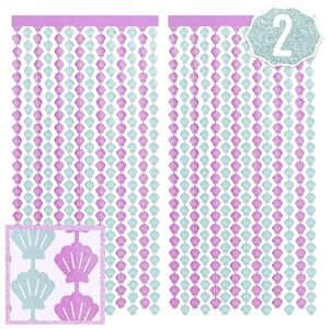xo, fetti party mermaid shell foil curtain - set of 2 | mermaid birthday party supplies, under the sea decorations, let's shellabrate, sea creatures favors, ocean animal