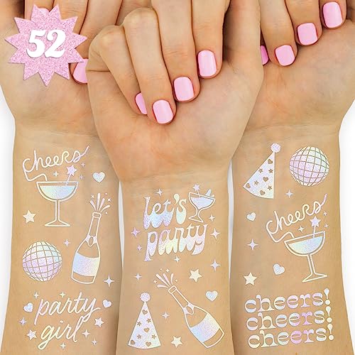 xo, Fetti Cheers Party Temporary Tattoos - 52 iridescent styles | Bachelorette Party Supplies, Birthday Party Favors, Disco Party Girl, Cheers Decorations