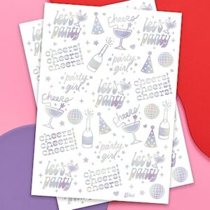 xo, Fetti Cheers Party Temporary Tattoos - 52 iridescent styles | Bachelorette Party Supplies, Birthday Party Favors, Disco Party Girl, Cheers Decorations