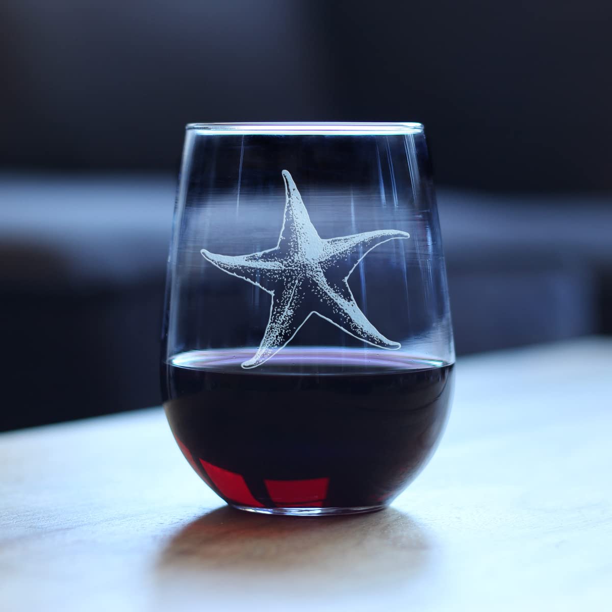 Starfish Stemless Wine Glass - Beach Themed Decor and Decorative Ocean Glassware Gifts for Women and Men - Large 17 Oz Glasses