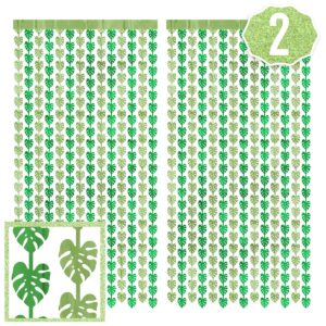 xo, fetti jungle leaf foil curtain - set of 2, 3x7 ft | safari theme party decorations, zoo animal birthday party supplies, baby shower favors