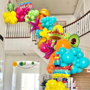 Fiesta Balloons for Fiesta Party Decorations,17PCS Cinco De Mayo Balloons Taco Cactus Llama Avocado Balloons Mexican Party Papel Picado Banner for Fiesta Taco Luau Party Decorations (Foil Balloons)