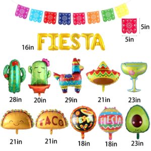 Fiesta Balloons for Fiesta Party Decorations,17PCS Cinco De Mayo Balloons Taco Cactus Llama Avocado Balloons Mexican Party Papel Picado Banner for Fiesta Taco Luau Party Decorations (Foil Balloons)