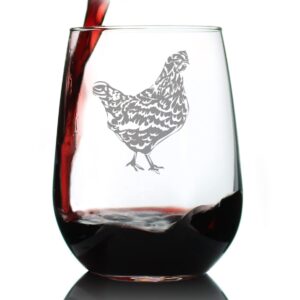 hen stemless wine glass - chicken themed gifts and decor for women, chicken moms, farmers who love chickens - large 17 oz glasses