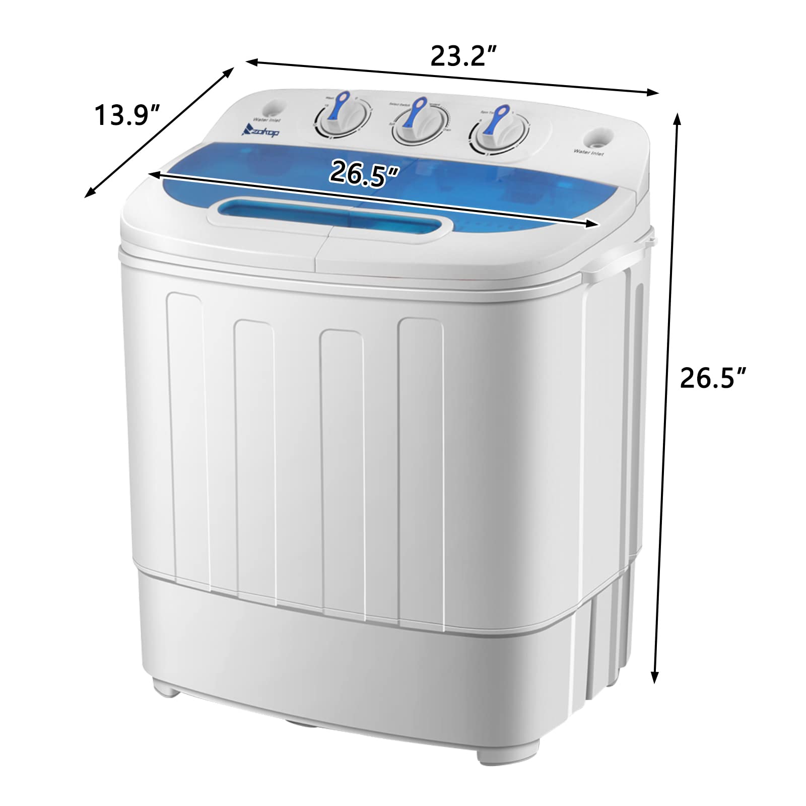 Winado 15LBS Portable Washing Machine, Compact Mini Washer Machine & Dryer Combo, Built-in Gravity Drain, Small Twin Tub Washer with Spin Cycle for Laundry Room, Apartments, Dorms, RV's