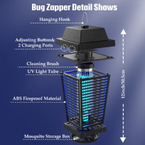 PALONE Solar Bug Zapper 4500V Electric Mosquito Zapper Outdoor Updated Fly Zapper Indoor Rechargeable Mosquito Killer with Solar Panel & Type-C Cable Fly Trap with UV Light for Flies Gnats Moths